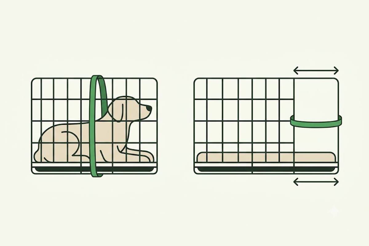 A crate with room to spare gives a puppy a corner to soil