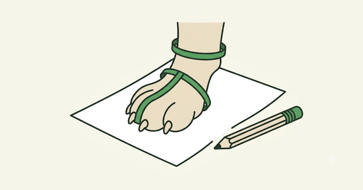 Dog paw standing on paper being measured