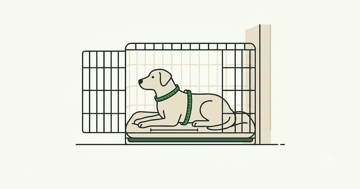 Dog lying comfortably in a correctly sized wire crate