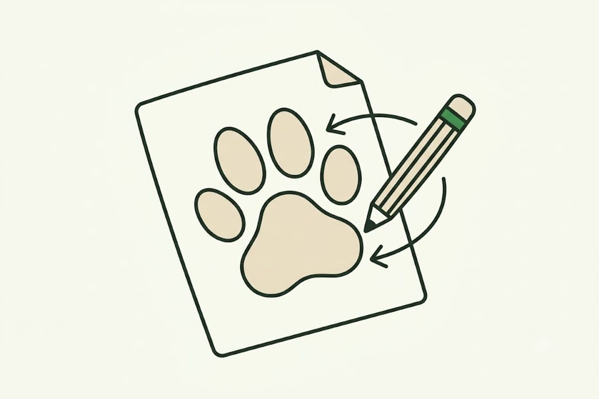Trace around the paw on paper with the dog's weight on it