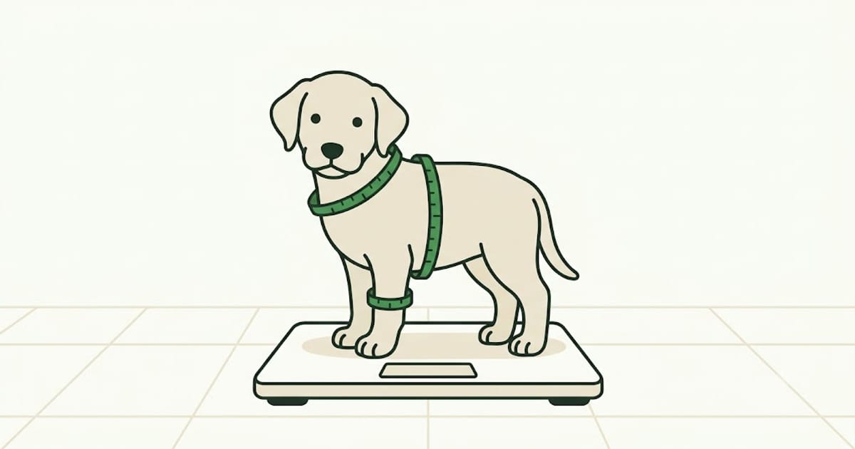 Puppy standing on scales