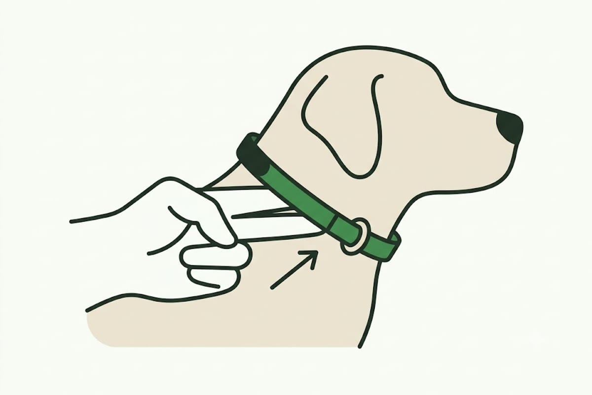 Two fingers slid flat under a fitted collar