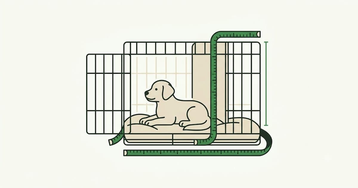 Puppy in a wire crate with a divider panel fitted