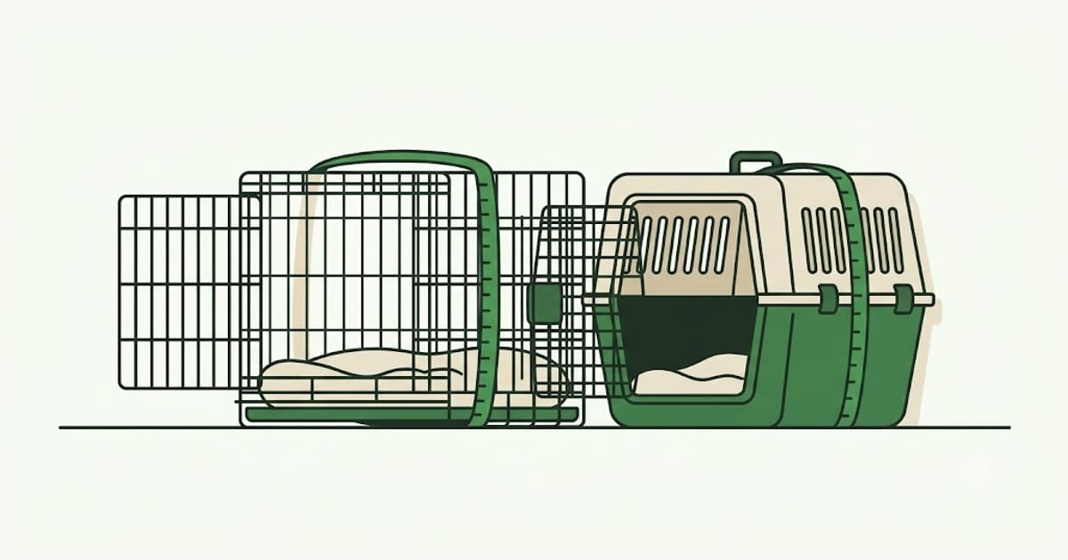 Wire crate and plastic crate side by side
